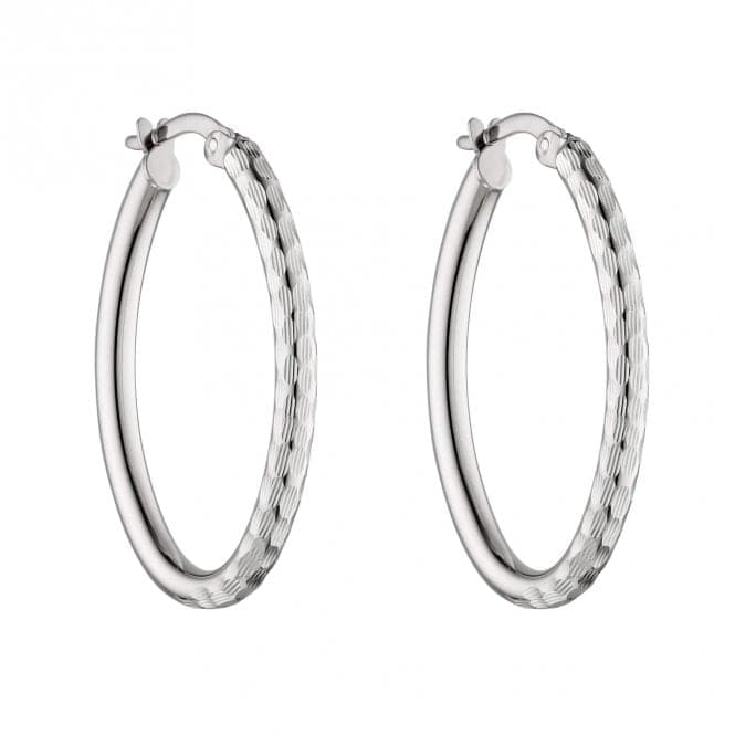 9ct White Gold Double Textured Hoop Earrings GE2406Elements GoldGE2406