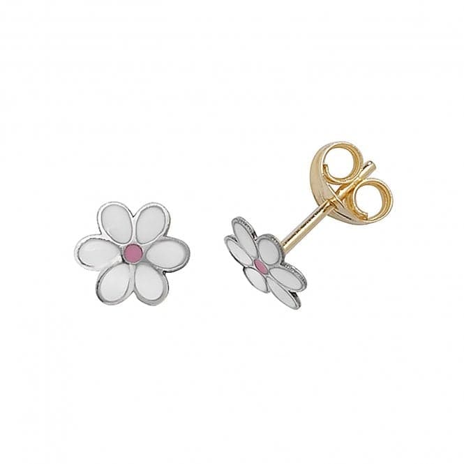 9ct White Gold Enamel Flower Stud Earrings ES376Acotis Gold JewelleryES376