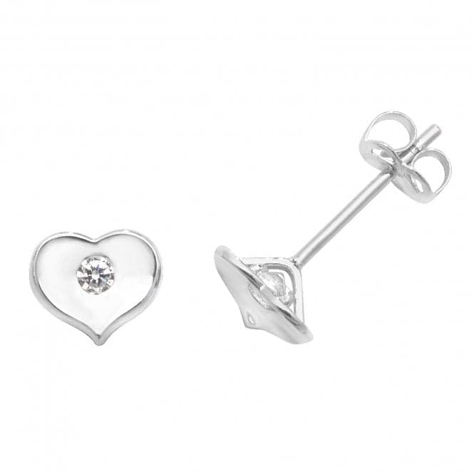 9ct White Gold Heart With Single Zirconia Stud Earrings ES430WAcotis Gold JewelleryES430W