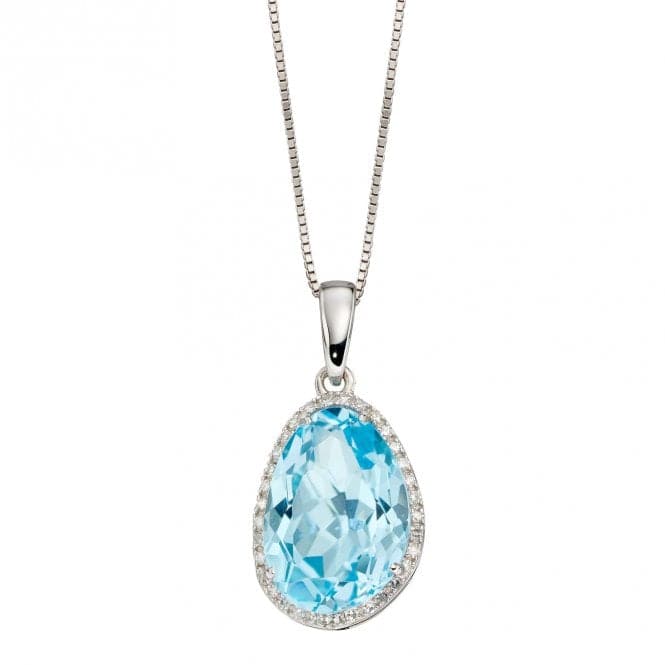 9ct White Gold Irregular Shaped Blue Topaz Diamond Pendant GP2288TElements GoldGP2288T