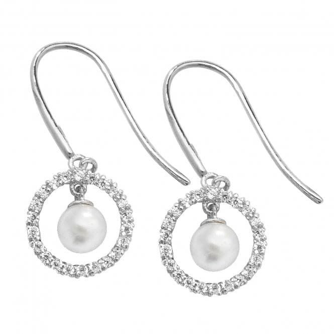 9ct White Gold Pearl Zirconia Fish Hook Drop Earrings ES450WAcotis Gold JewelleryES450W