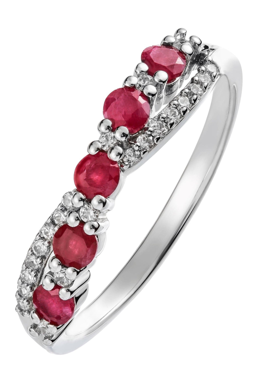 9ct White Gold Ruby and 0.12ct Diamond Cross Over RingThe Fine CollectiveBA0071559 - P