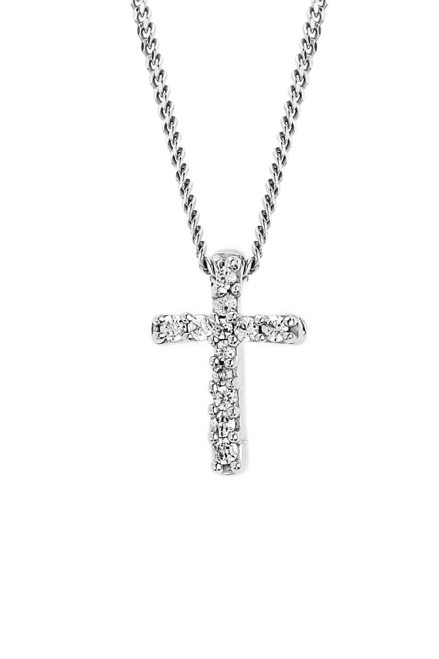 9ct White Gold Small Diamond Cross Pendant NecklaceThe Fine CollectiveBA0060119