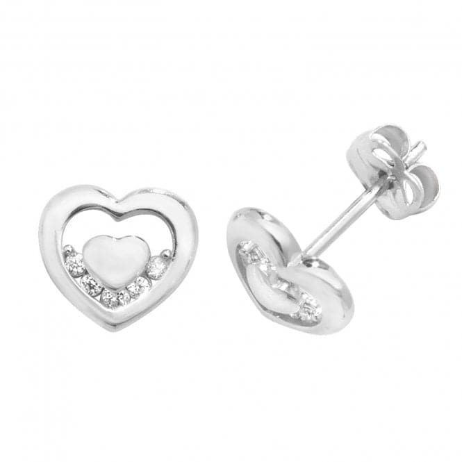 9ct White Gold Zirconia Double Heart Stud Earrings ES436WAcotis Gold JewelleryES436W