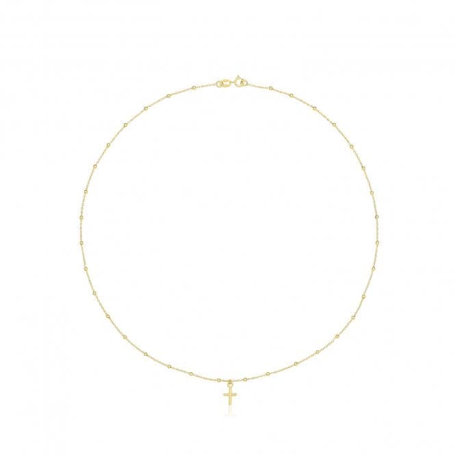 9ct Yellow Gold 16" Beaded Necklet With Cross NK436Acotis Gold JewelleryNK436