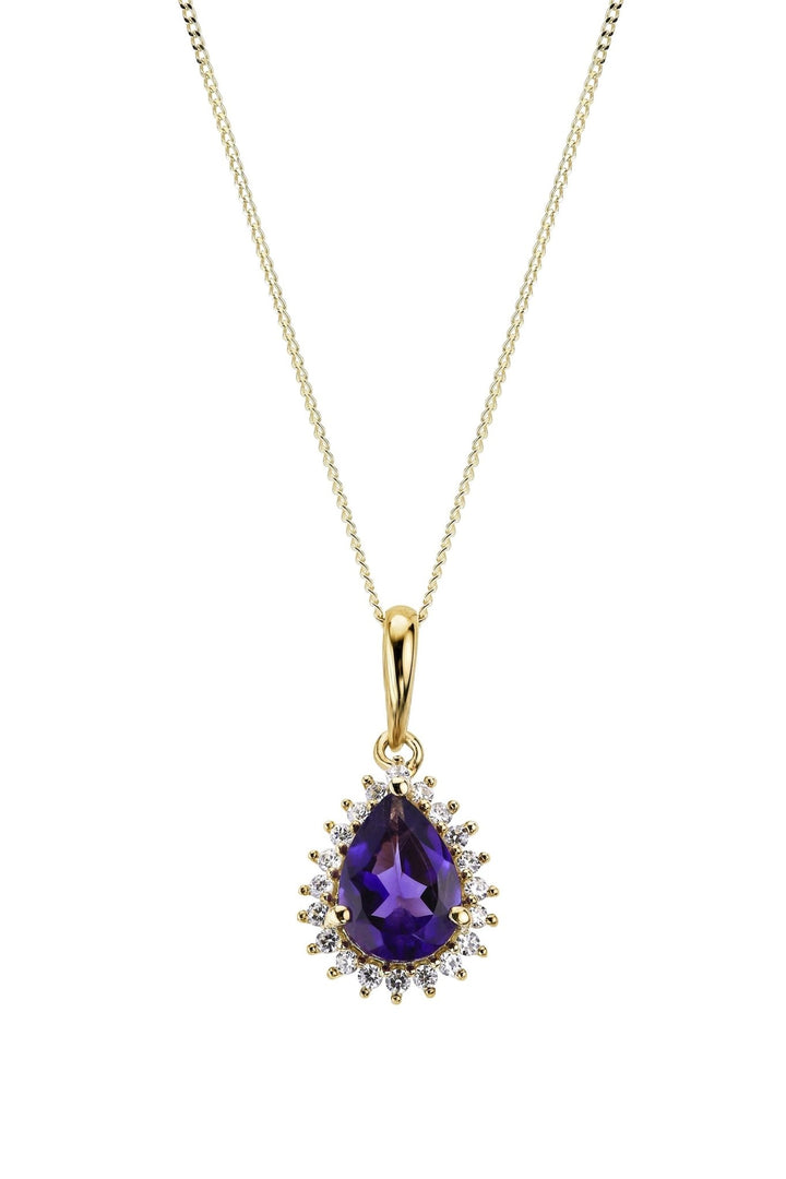 9ct Yellow Gold Amethyst and Diamond Cluster Pendant NecklaceThe Fine CollectiveBA0071013