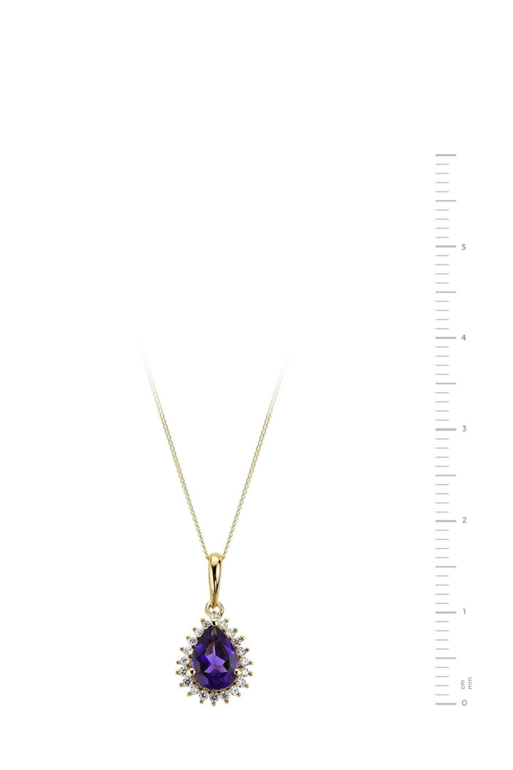 9ct Yellow Gold Amethyst and Diamond Cluster Pendant NecklaceThe Fine CollectiveBA0071013