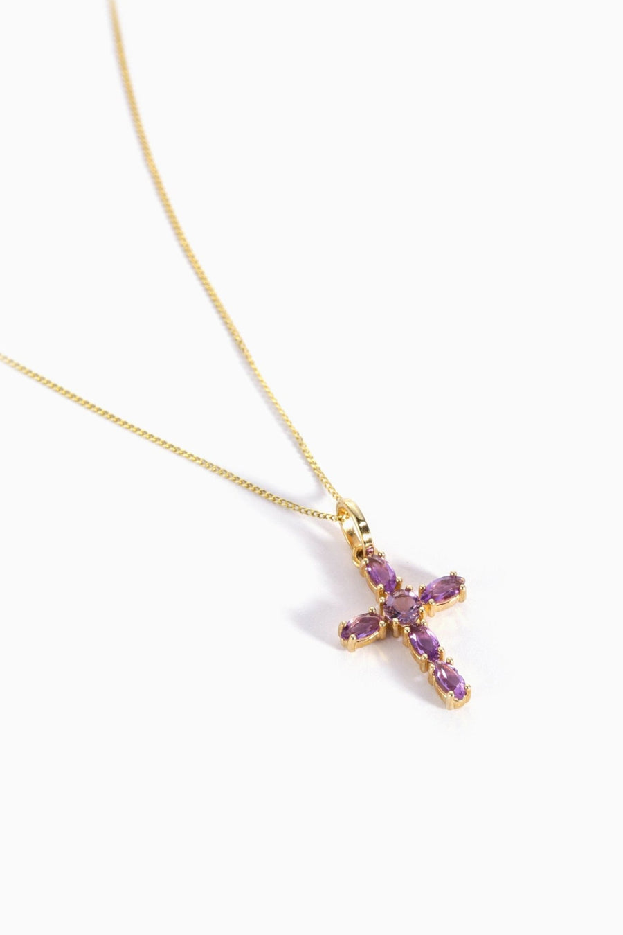 9ct Yellow Gold Amethyst Cross Pendant 18 InchesThe Fine CollectiveBA0073300