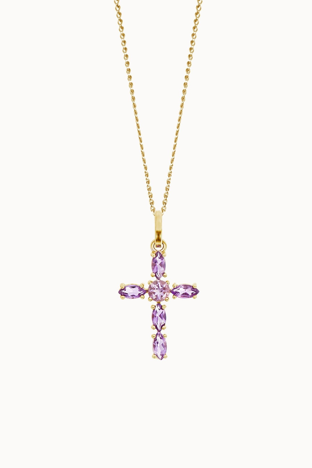 9ct Yellow Gold Amethyst Cross Pendant 18 InchesThe Fine CollectiveBA0073300