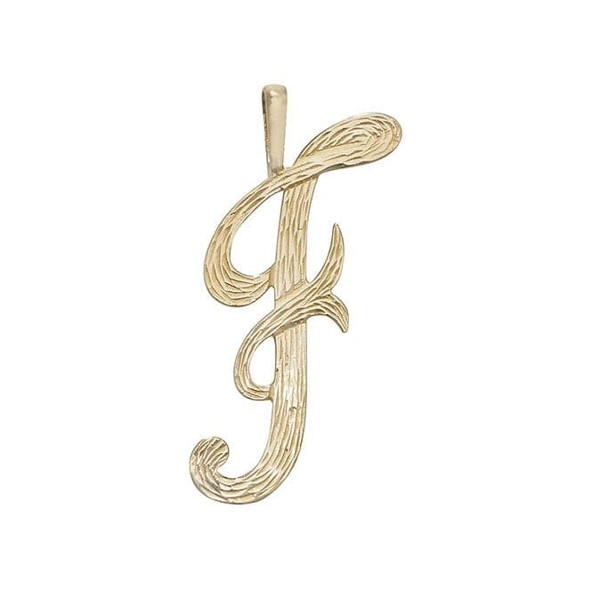 9ct Yellow Gold Barked Script Initial Pendant PN529/FAcotis Gold JewelleryPN529/F