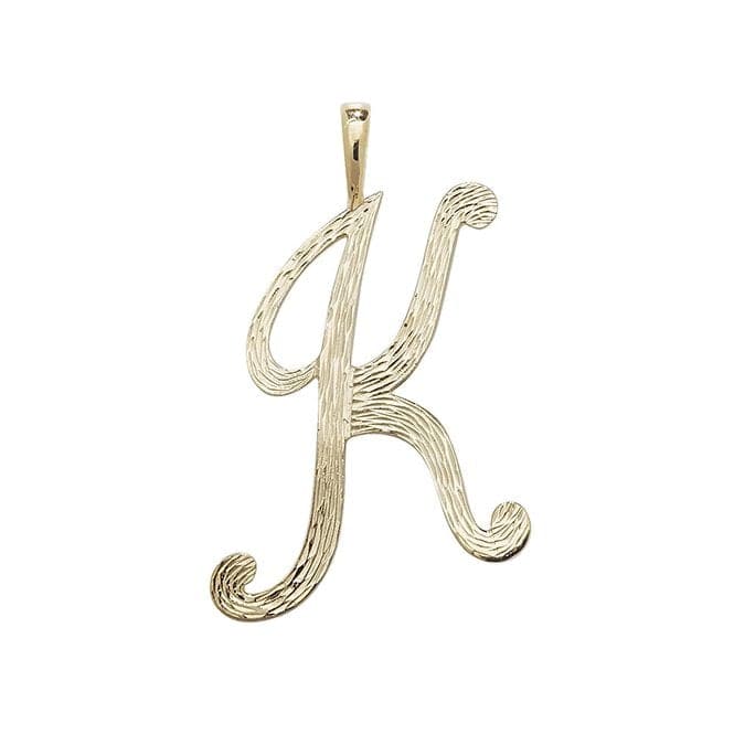 9ct Yellow Gold Barked Script Initial Pendant PN529/KAcotis Gold JewelleryPN529/K