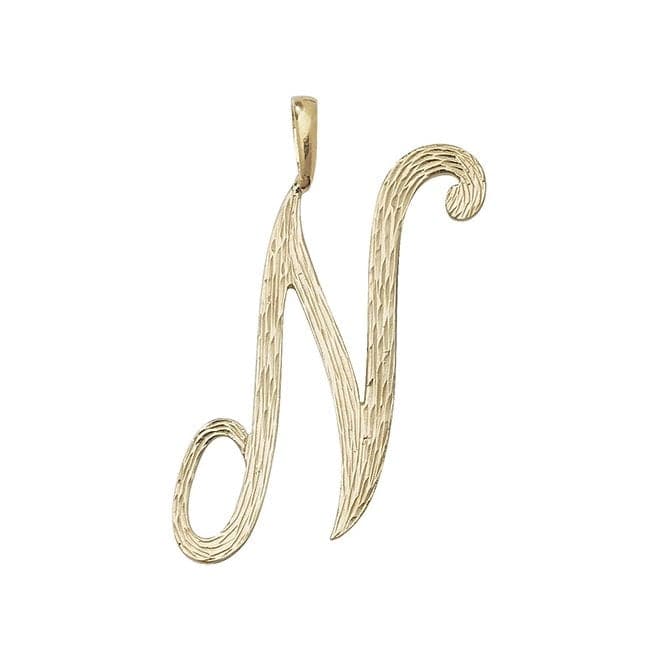 9ct Yellow Gold Barked Script Initial Pendant PN529/NAcotis Gold JewelleryPN529/N