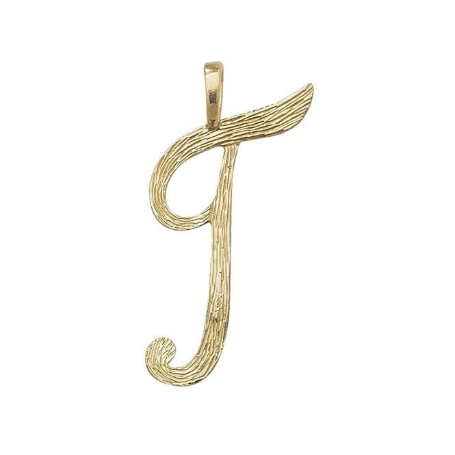 9ct Yellow Gold Barked Script Initial Pendant PN529/TAcotis Gold JewelleryPN529/T