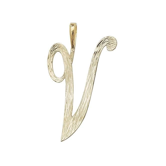 9ct Yellow Gold Barked Script Initial Pendant PN529/VAcotis Gold JewelleryPN529/V