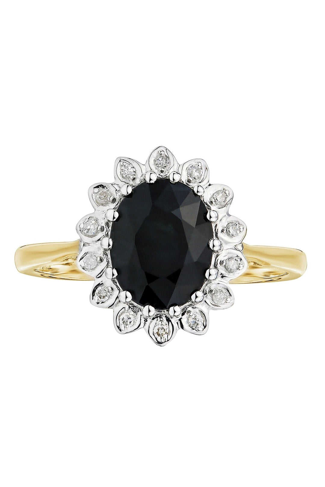 9ct Yellow Gold Black Sapphire and Diamond Cluster RingThe Fine CollectiveBA0043985 - O