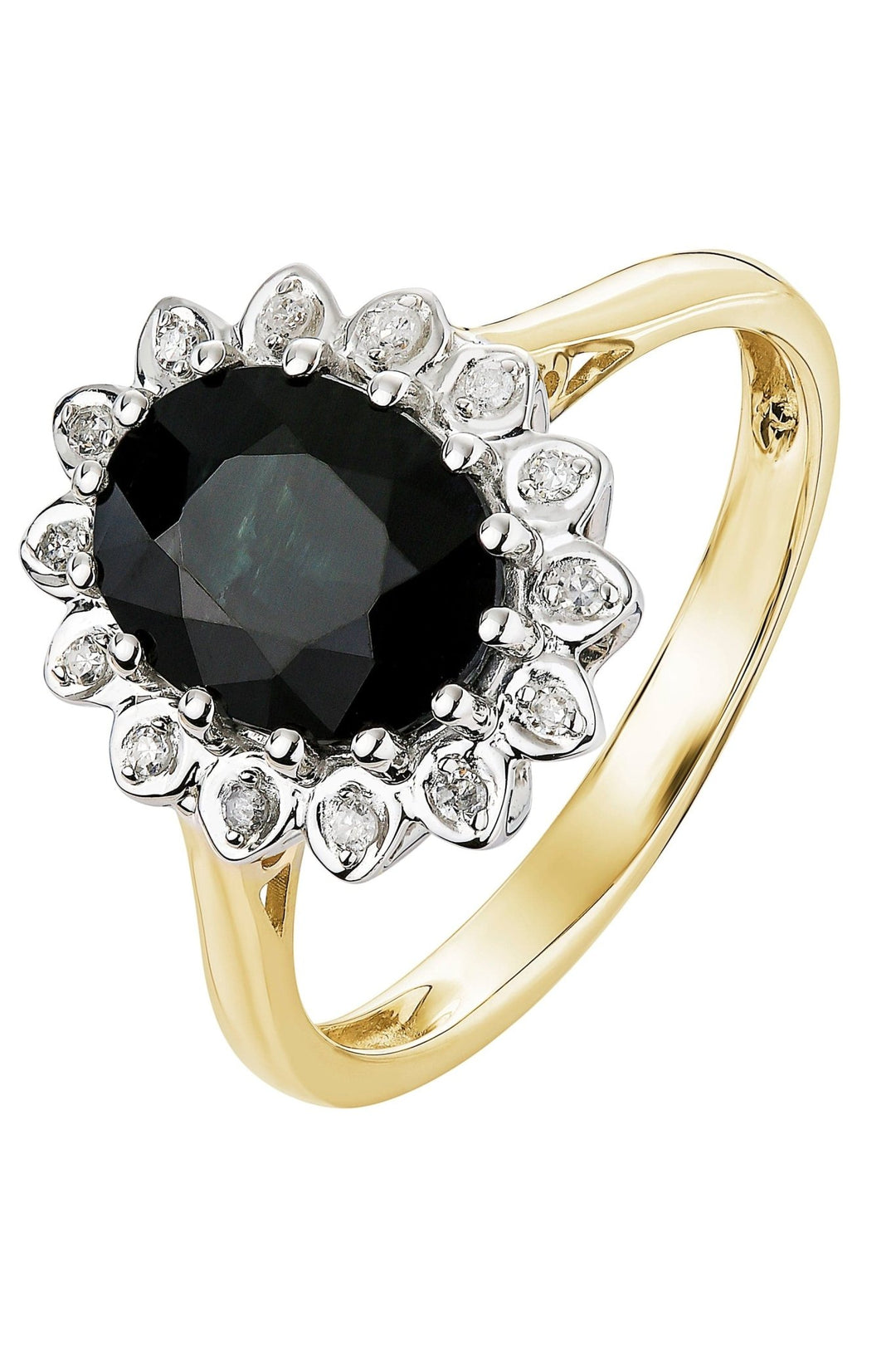 9ct Yellow Gold Black Sapphire and Diamond Cluster RingThe Fine CollectiveBA0043985 - O