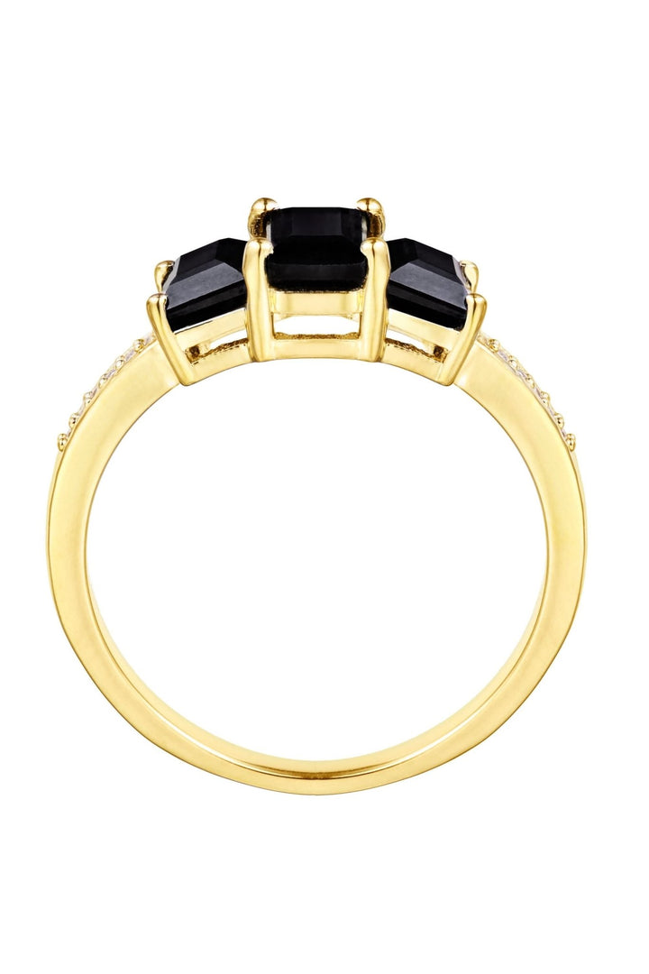 9ct Yellow Gold Black Sapphire and Diamond Three Stone RingThe Fine CollectiveBA0062582 - L