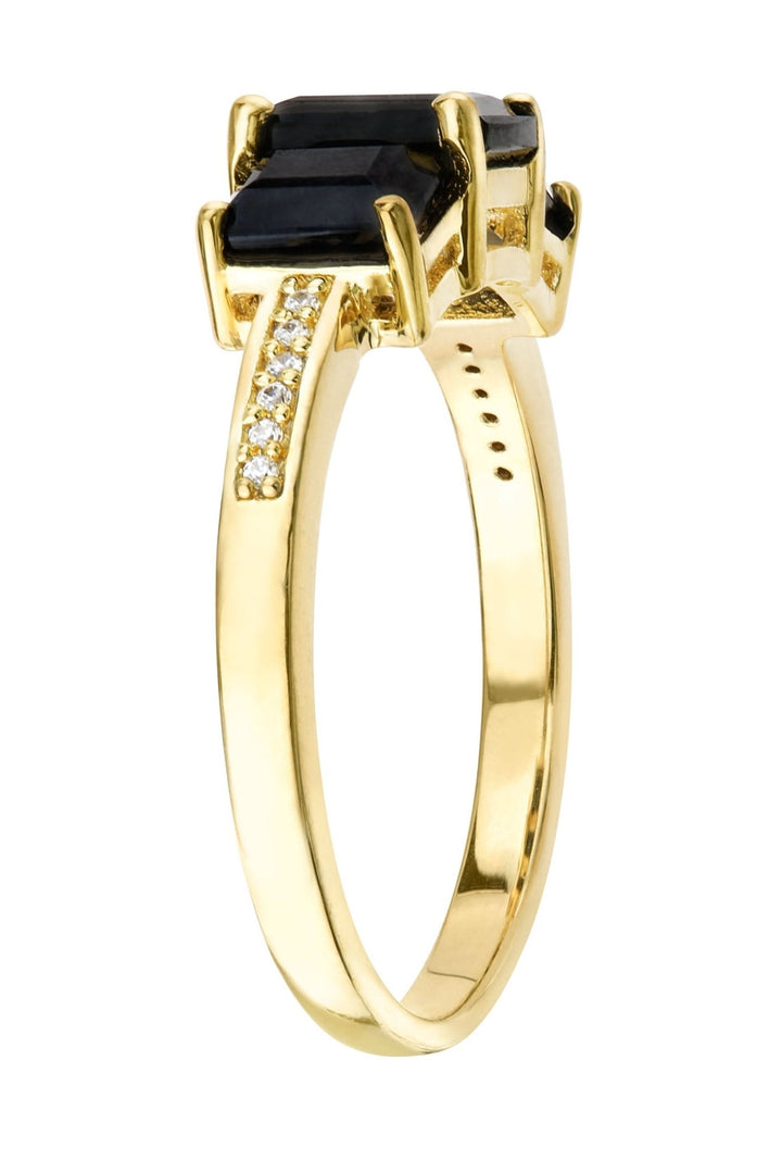 9ct Yellow Gold Black Sapphire and Diamond Three Stone RingThe Fine CollectiveBA0062582 - L