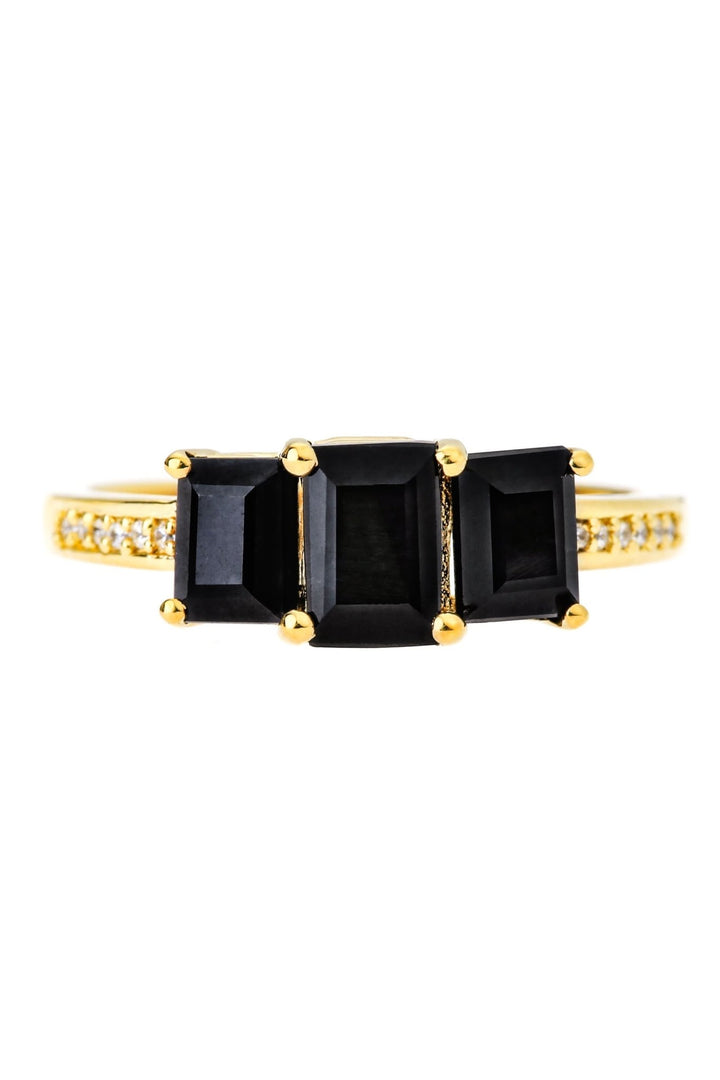 9ct Yellow Gold Black Sapphire and Diamond Three Stone RingThe Fine CollectiveBA0062582 - L