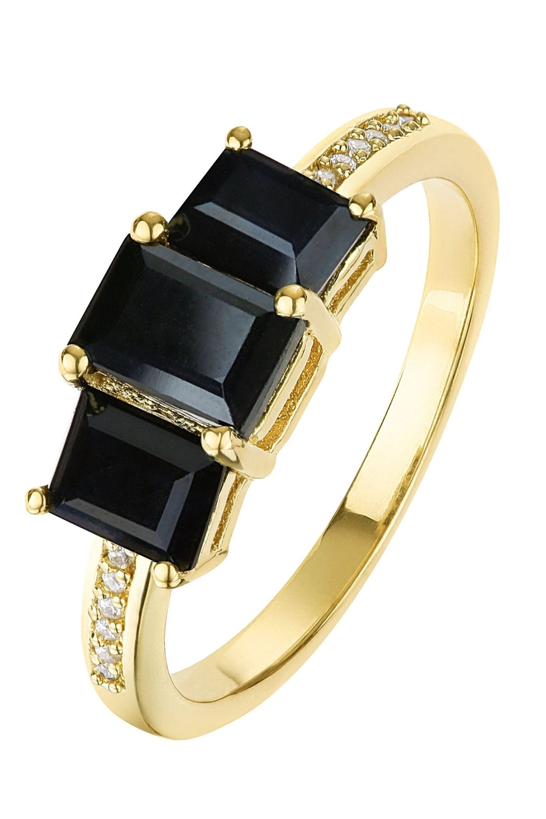 9ct Yellow Gold Black Sapphire and Diamond Three Stone RingThe Fine CollectiveBA0062582 - L