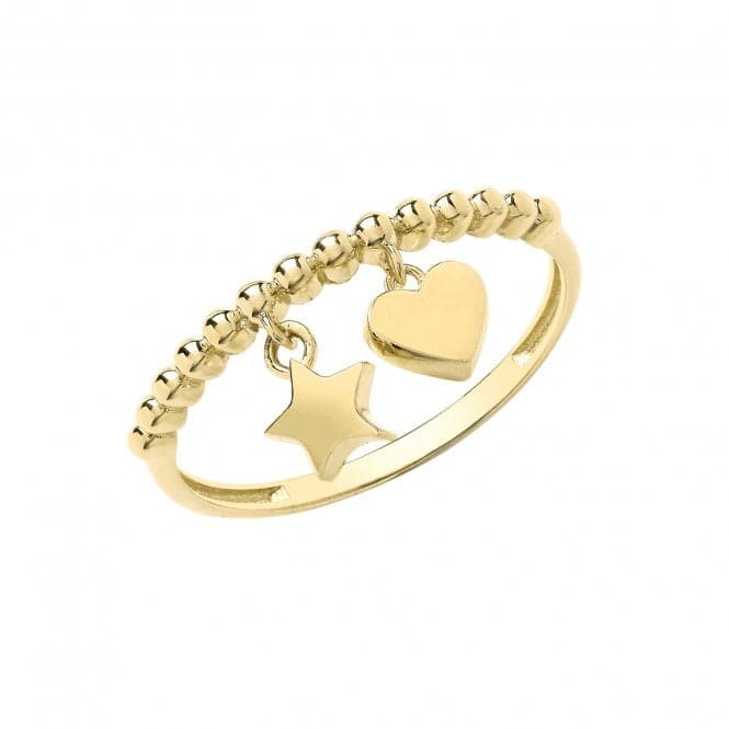 9ct Yellow Gold Bobble Ring With Heart And Star Charms RN962Acotis Gold JewelleryRN962/R