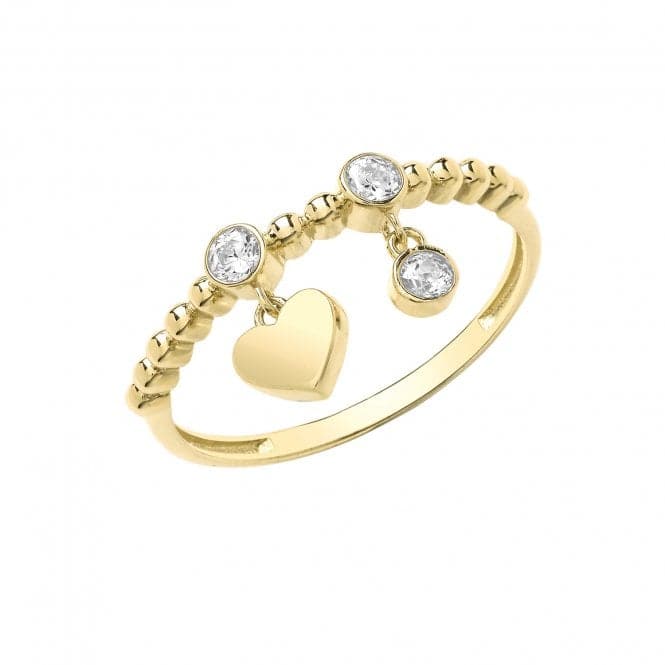 9ct Yellow Gold Bobble Ring With Heart And Zirconia Charms RN961Acotis Gold JewelleryRN961/N