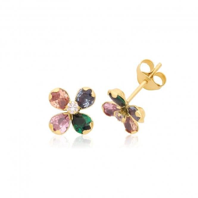 9ct Yellow Gold Coloured Zirconia Flower Studs ES721Acotis Gold JewelleryES721