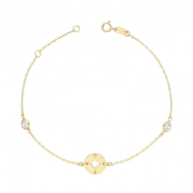 9ct Yellow Gold Compass Bracelet With Zirconia BR674Acotis Gold JewelleryBR674