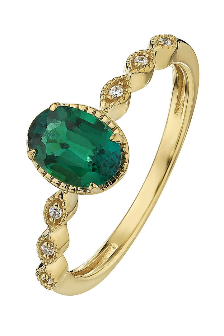 9ct Yellow Gold Created Emerald and Diamond RingThe Fine CollectiveBA0071159 - L