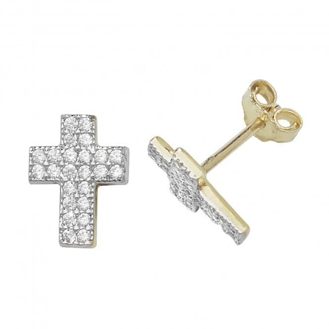 9ct Yellow Gold Cross Zirconia Stud Earrings ES479Acotis Gold JewelleryES479