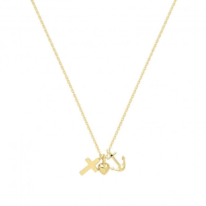 9ct Yellow Gold Cross&Heart&Anchor Necklet NK389Acotis Gold JewelleryNK389