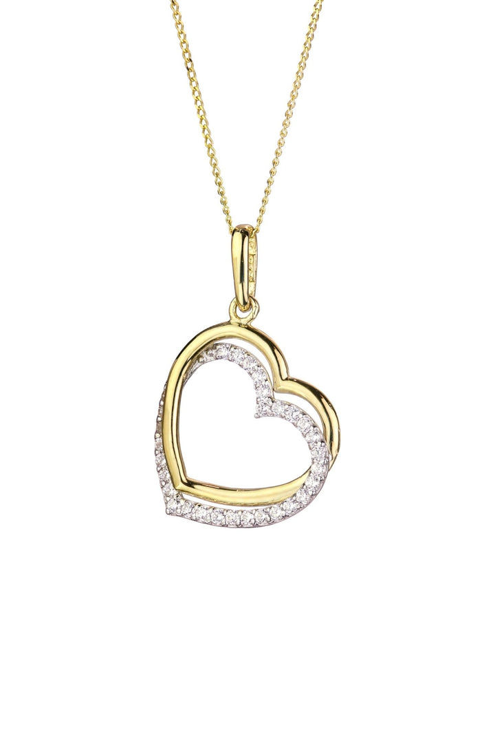 9ct Yellow Gold Cubic Zirconia Double Heart Pendant NecklaceThe Fine CollectiveBA0030867