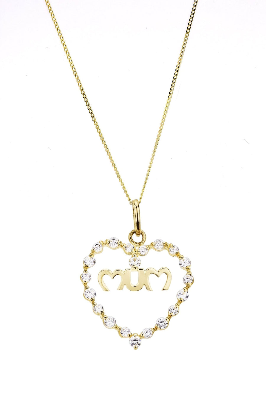 9ct Yellow Gold Cubic Zirconia "Mum" Heart Pendant 18 Inch Curb ChainThe Fine CollectiveBA0056227