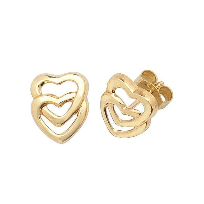 9ct Yellow Gold Dbl Heart Stud Earrings ES309Acotis Gold JewelleryES309