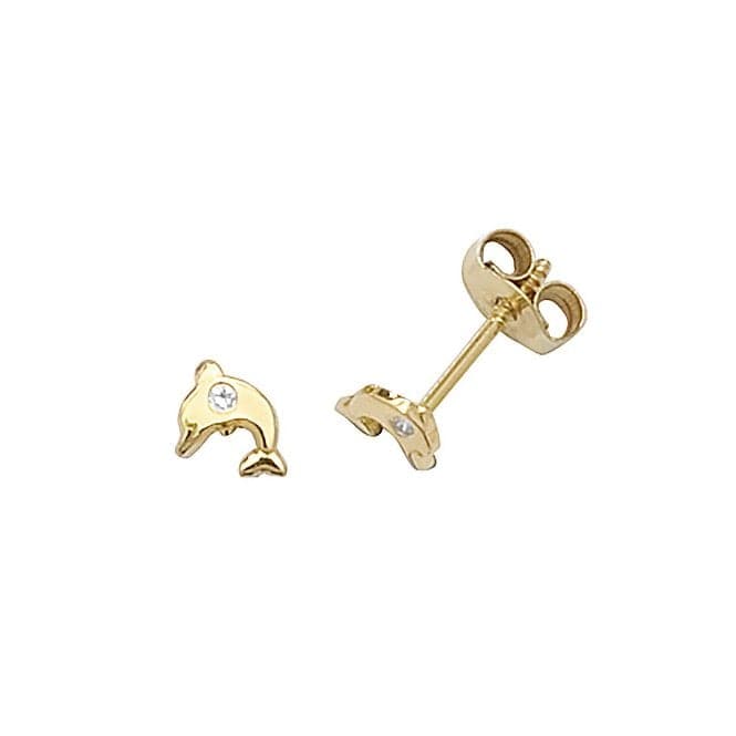 9ct Yellow Gold Dolphin Zirconia Stud Earrings ES297Acotis Gold JewelleryES297