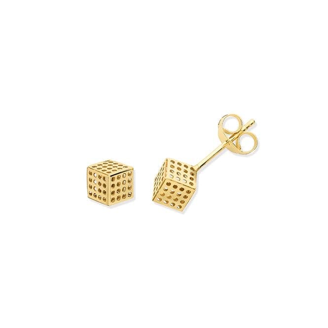 9ct Yellow Gold Dotted Cube Stud Earrings ES635Acotis Gold JewelleryES635