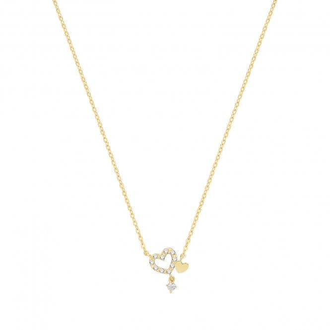 9ct Yellow Gold Double Heart With Dangle Zirconia Necklet NK379Acotis Gold JewelleryNK379