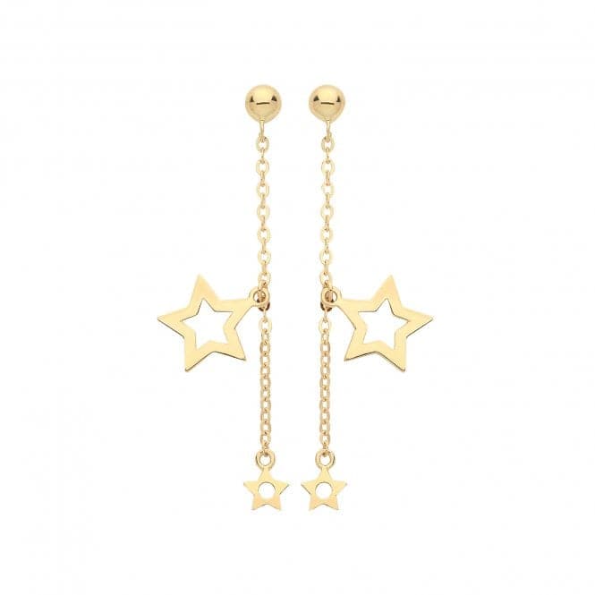 9ct Yellow Gold Double Star Drop Earrings ES1650Acotis Gold JewelleryES1650