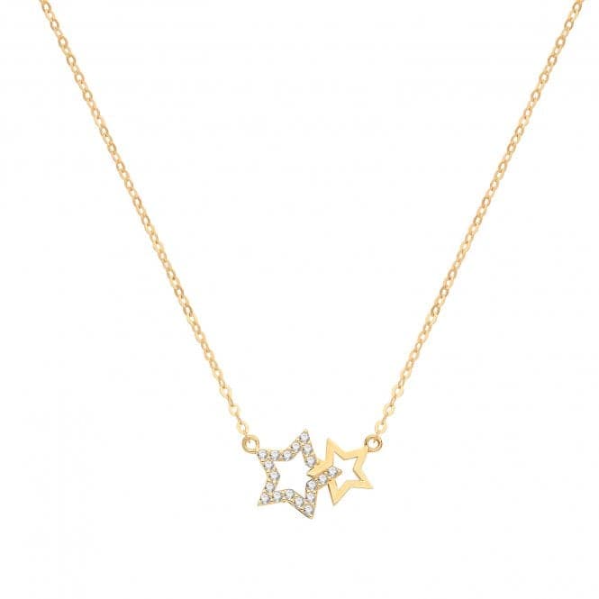 9ct Yellow Gold Double Star Necklet NK1601Acotis Gold JewelleryNK1601