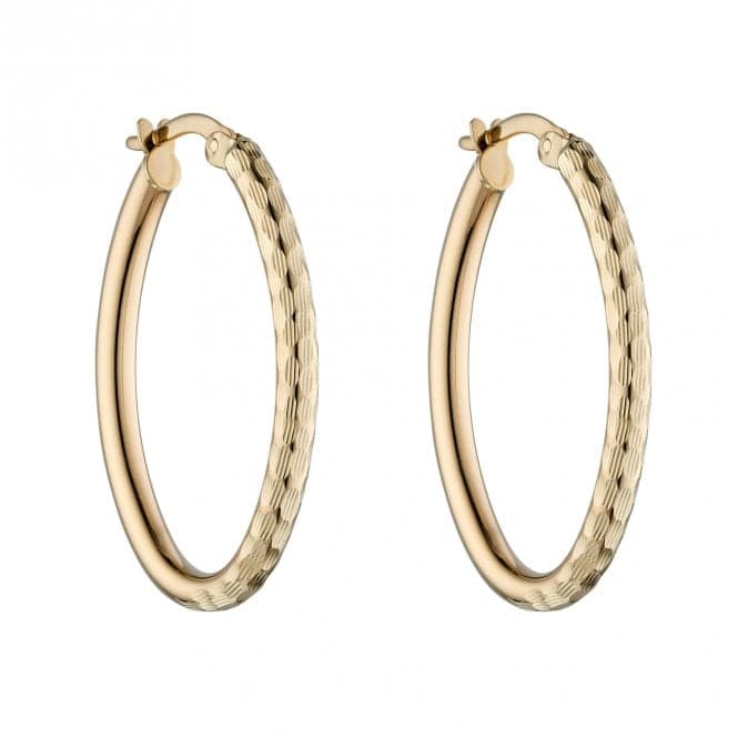 9ct Yellow Gold Double Textured Hoop Earrings GE2405Elements GoldGE2405