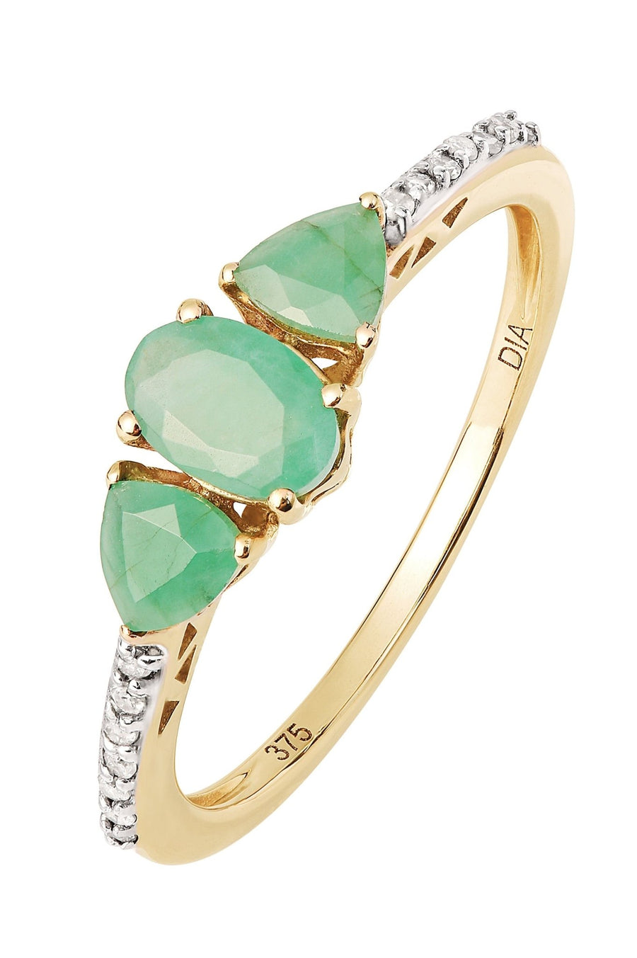 9ct Yellow Gold Emerald & Diamond Trilogy RingThe Fine CollectiveBA0037533 - P