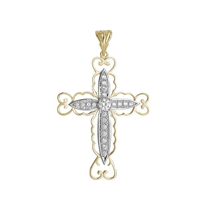 9ct Yellow Gold Extra Large Cut Out Zirconia Cross Pendant PN844Acotis Gold JewelleryPN844