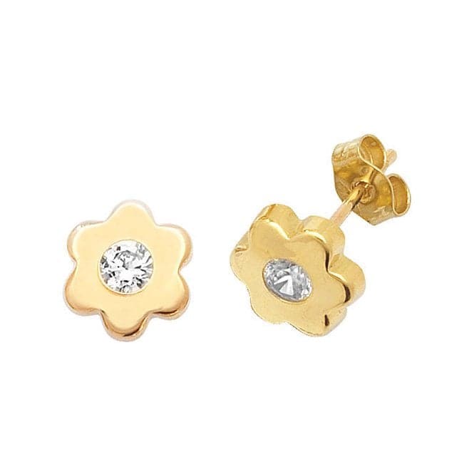 9ct Yellow Gold Flower Zirconia Stud Earrings ES312Acotis Gold JewelleryES312