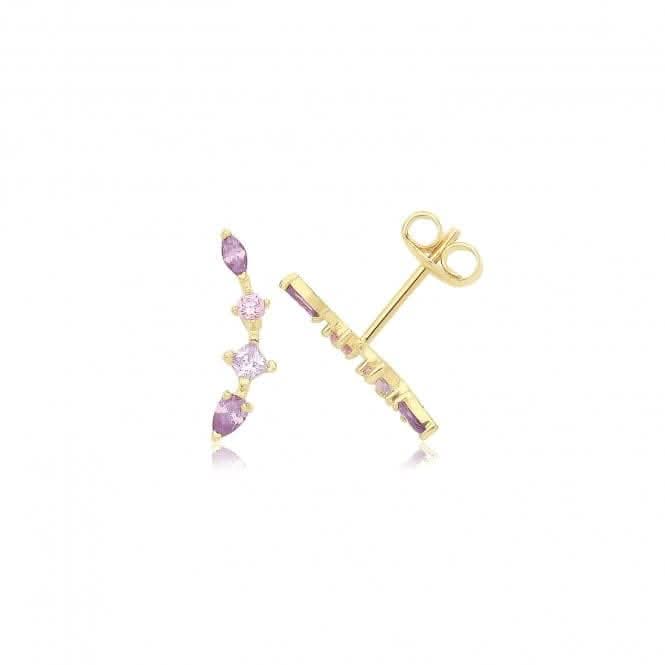 9ct Yellow Gold Graduated Zirconia Studs In Purple ES740Acotis Gold JewelleryES740