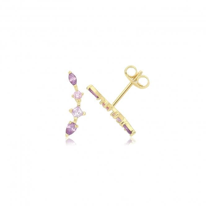 9ct Yellow Gold Graduated Zirconia Studs In Purple ES740Acotis Gold JewelleryES740