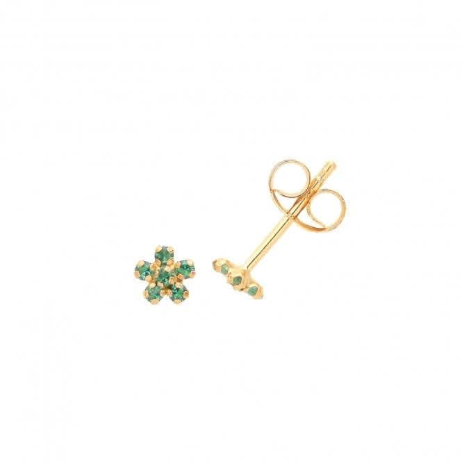 9ct Yellow Gold Green Zirconia Flower Studs ES718EAcotis Gold JewelleryES718E