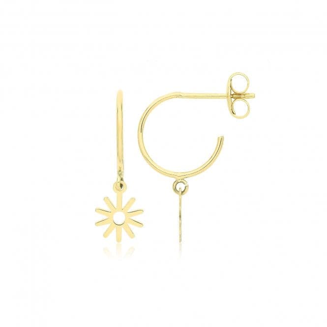 9ct Yellow Gold Half Hoop Studs With Hanging Flower ES751Acotis Gold JewelleryES751