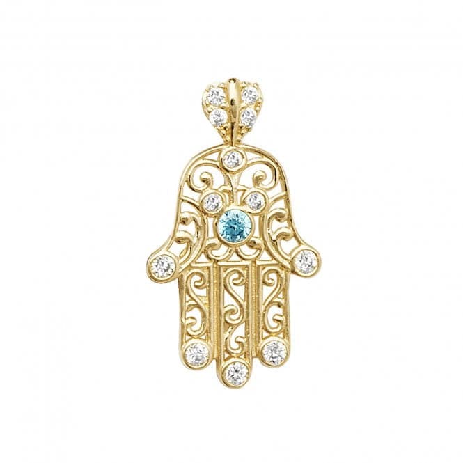 9ct Yellow Gold Hamsa Blue Zirconia Pendant PN067Acotis Gold JewelleryPN067