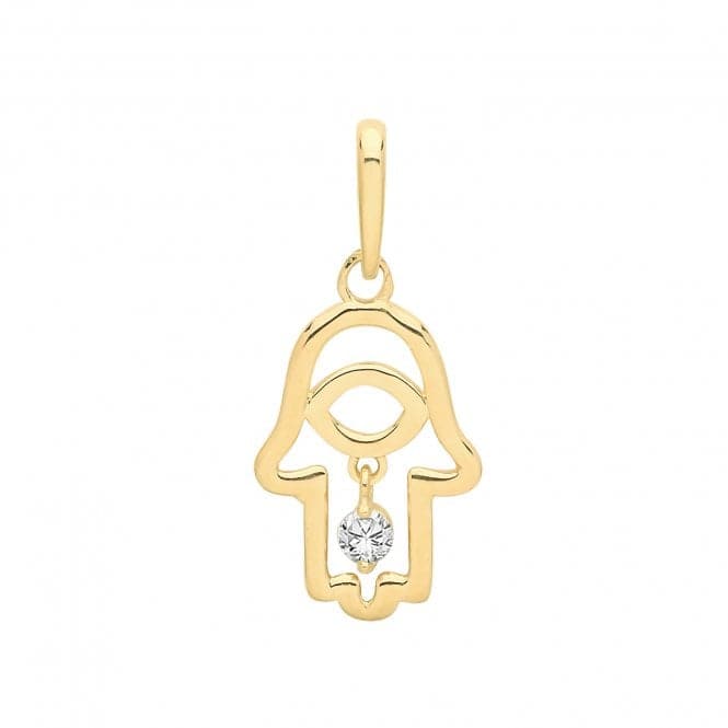 9ct Yellow Gold Hamsa With Dangle Zirconia Charm PN1125Acotis Gold JewelleryPN1125