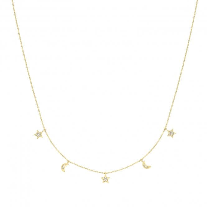 9ct Yellow Gold Hanging Moon And Star Necklet NK427Acotis Gold JewelleryNK427